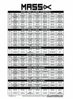 P90X Mass Schedule - zillafitness P90x workout sheets, Body 