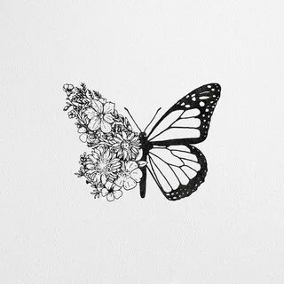 Half Butterfly Half Flower Tattoo Drawing