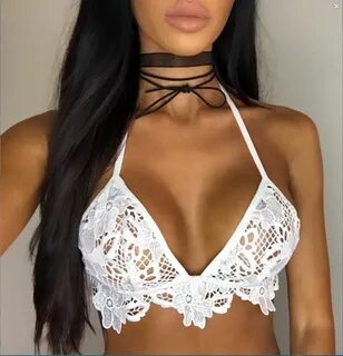 Sexy Women Ladies Clothing Tops Floral Sheer Lace Triangle B