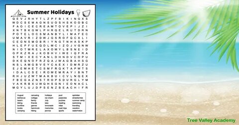 Summer Holidays Word Search - Tree Valley Academy