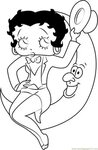 Betty Boop Sitting on Moon Coloring Page for Kids - Free Bet
