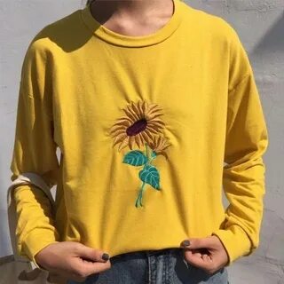 yellow Sunflower embroidered sweatshirt aesthetic soft grung