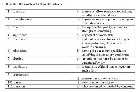 Match the words with their definitions.