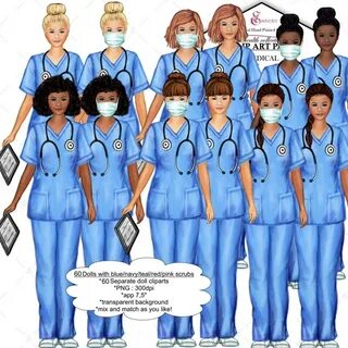 Women in Scrubs Clip Art Kit. Nurse Doctor custom Etsy