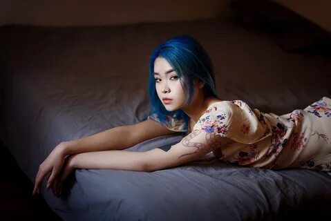 Wallpaper : model, Asian, blue hair, dyed hair, looking at v