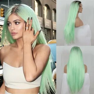 Kylie Jenner Wig Black Mint Green Ombre Wig Heat Resistant S