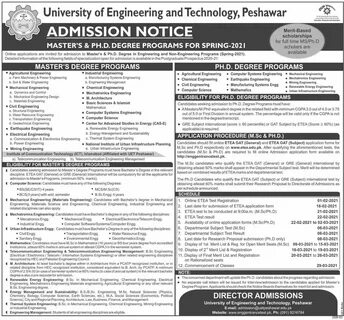 University Of Engineering & Technology Peshawar Admissions 2