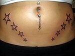 Fantastic Stars Belly Tattoo For Hot Lady