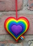 Large Felt Bright Rainbow Heart Ornament - Rainbow Decoratio
