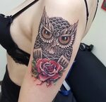 შავი გეომეტრიული ელემენტები ტატუ ცხოველი owl tattoo ილუსტრაც