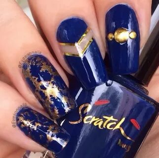 Navy blue & gold nail art by Virginia Blue gold nails, Gold 