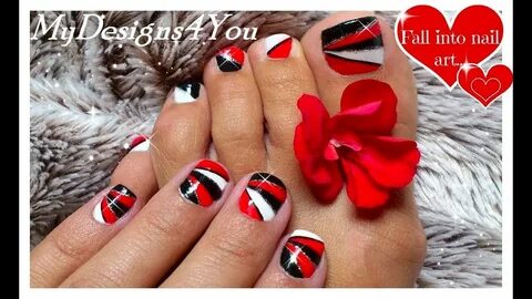 Geometric Nail Art For Short Nails Red Nails Black and White