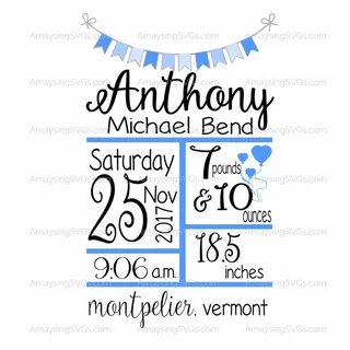 SVG Baby Birth Stats with Banner SVG Template New Baby Etsy