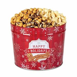 Popcornopolis Gourmet Popcorn 2 Gallon Red Snowflakes Tin - 