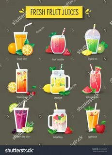 Fruit Smoothie Fresh Juice Set Menu: стоковая векторная граф