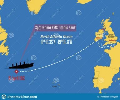 Vector Map Showing The Place Where The Titanic Sank CartoonDealer.com.