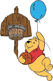 Floating From Balloon With Basketball Winnie - Winnie The Po