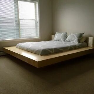 Maple Wood Floating Platform Bed Frame #DIY #Floating #Maple