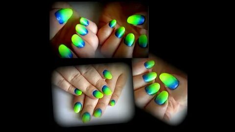 Neon Yellow, Green, Blue Ombre Nails - YouTube