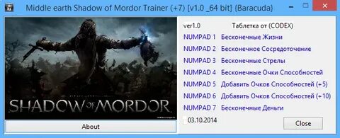 Скачать Middle-earth: Shadow of Mordor: Трейнер/Trainer (+7)