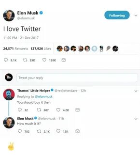 Elon Musk o Following I Love Twitter 1120 PM - 21 Dec 2017 2