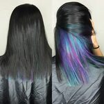 Black, teal, & purple hair #underlights #hairbyjessq Underli