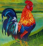 42 x 42 original acrylic Rooster painting, Wildlife painting