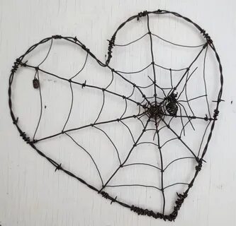 Twisted Barbed Wire Heart With Spider Web and Spider Made to