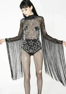 Electric Starlet Fringe Bodysuit Sheer bodysuit, Glam fashio