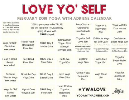 Love Yo' Self - Feb 2018 Yoga Calendar Yoga With Adriene