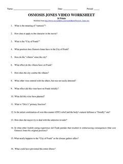 Osmosis Jones Video Worksheet Answer Key Pdf - Fill and Sign