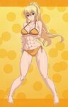 Safebooru - 1girl abs arm behind back bikini blonde hair blu