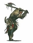 Male Gnoll Barbarian Axe - Pathfinder PFRPG DND D&D 3.5 5E 5