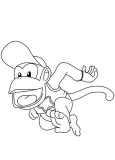 Diddy Kong is wearing a cap is running Coloring Pages - Supe
