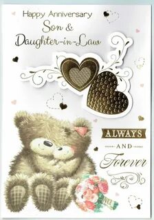 son daughter in law anniversary card cute teddy bear design 