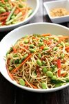 Cold Noodle Salad with Peanut Sauce and Vegetables - Green V