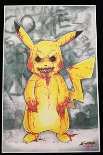 BRVR Creepypasta Pikachu Pokemon 11x17 Print Signed By Artis