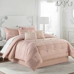 New Chic Blush Pink 5 pcs Pleat Design King Queen Comforter 