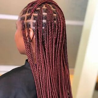 Burgundy Box Braids in 2020 Burgundy box braids, Thick hair 