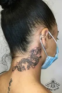 Linework Dragon Neck Tattoo by Kirstie KTREW Tattoo Neck tat