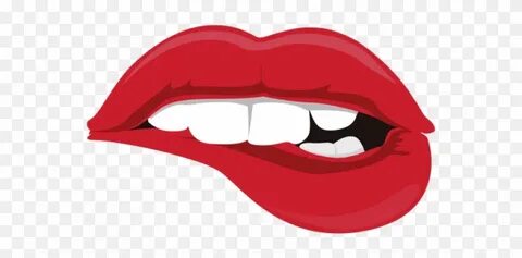 Drawn Tongue Lip Bite - Biting Lip Clipart - Png Download (#