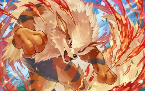 Safebooru - arcanine brown eyes clouds commentary request da