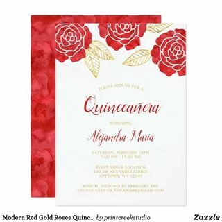 Modern Red Gold Roses Quinceanera Invitations Zazzle.com (De