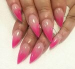 Neon Pink Tip Nails - The nails are light pink and then chan