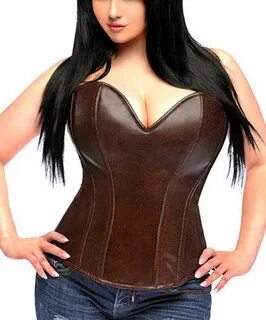 Dark Brown Distressed Faux Leather Corset - Women & Plus Cor