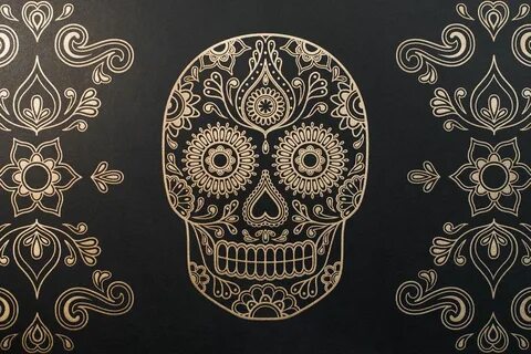 Day of the Dead Sugar Skull Wallpaper - Black & Gold Sugar s