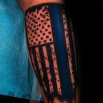 Black Ink American Flag With Thin Blue Line Mens Leg Sleeve 
