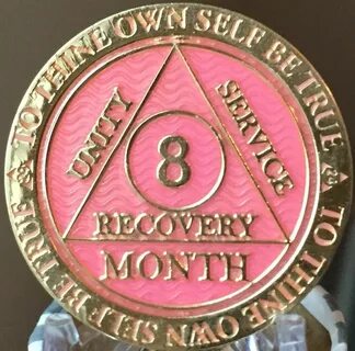 8 Month AA Medallion Reflex Pink Gold Plated Sobriety Chip C