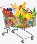 Cartoon Grocery Cart With Food - Фото база