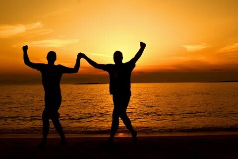 Free photo: Silhouette People on Beach at Sunset - Backlit, 